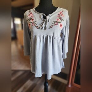 Orange Creek blouse, blue embroidered, size small